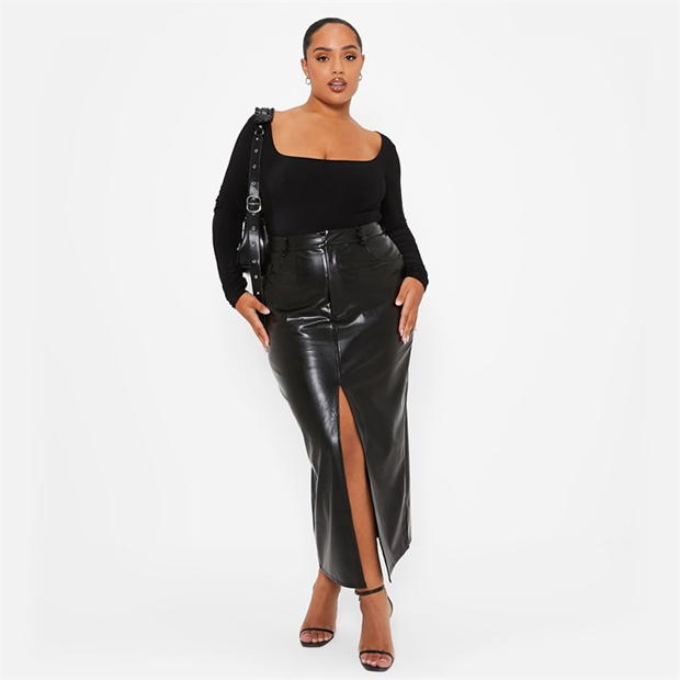 Faux leather skirt outlet with front split